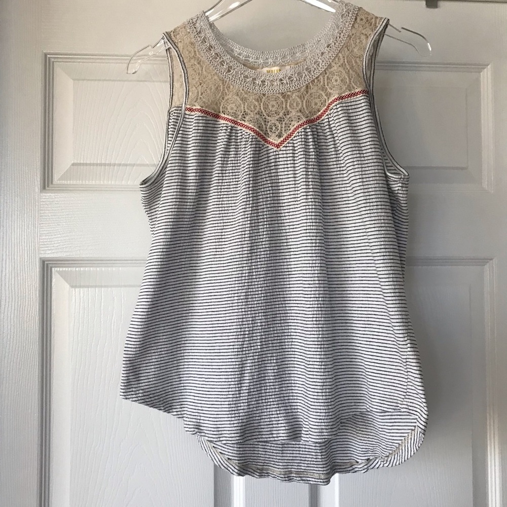 Maeve | Lace and Stripe Tank Blouse